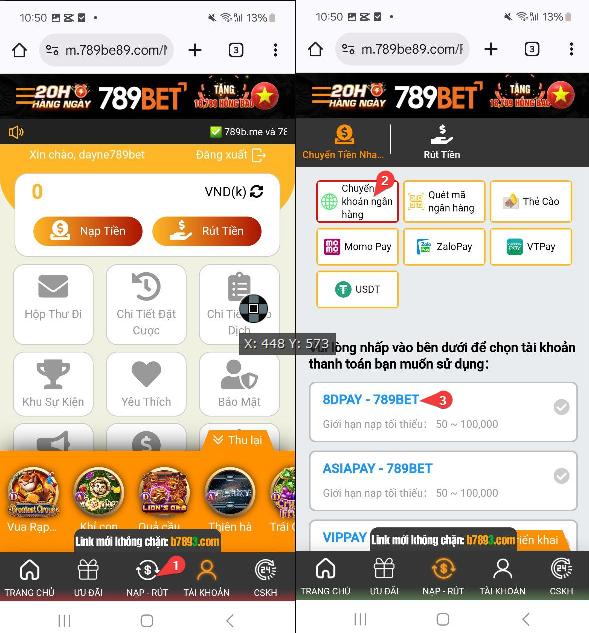 Nạp tiền 789bet trên điện thoại